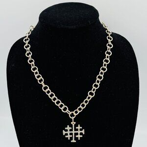 Susan Shaw Silver Tone Jerusalem Cross Link Chain Necklace 3" extender USA NWT